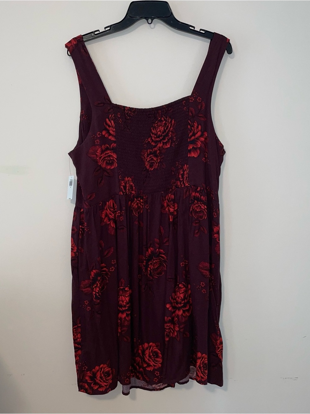 Old Navy Burgundy Mini Dress with Pockets and Red Floral Accents Size XL - Picture 7 of 7